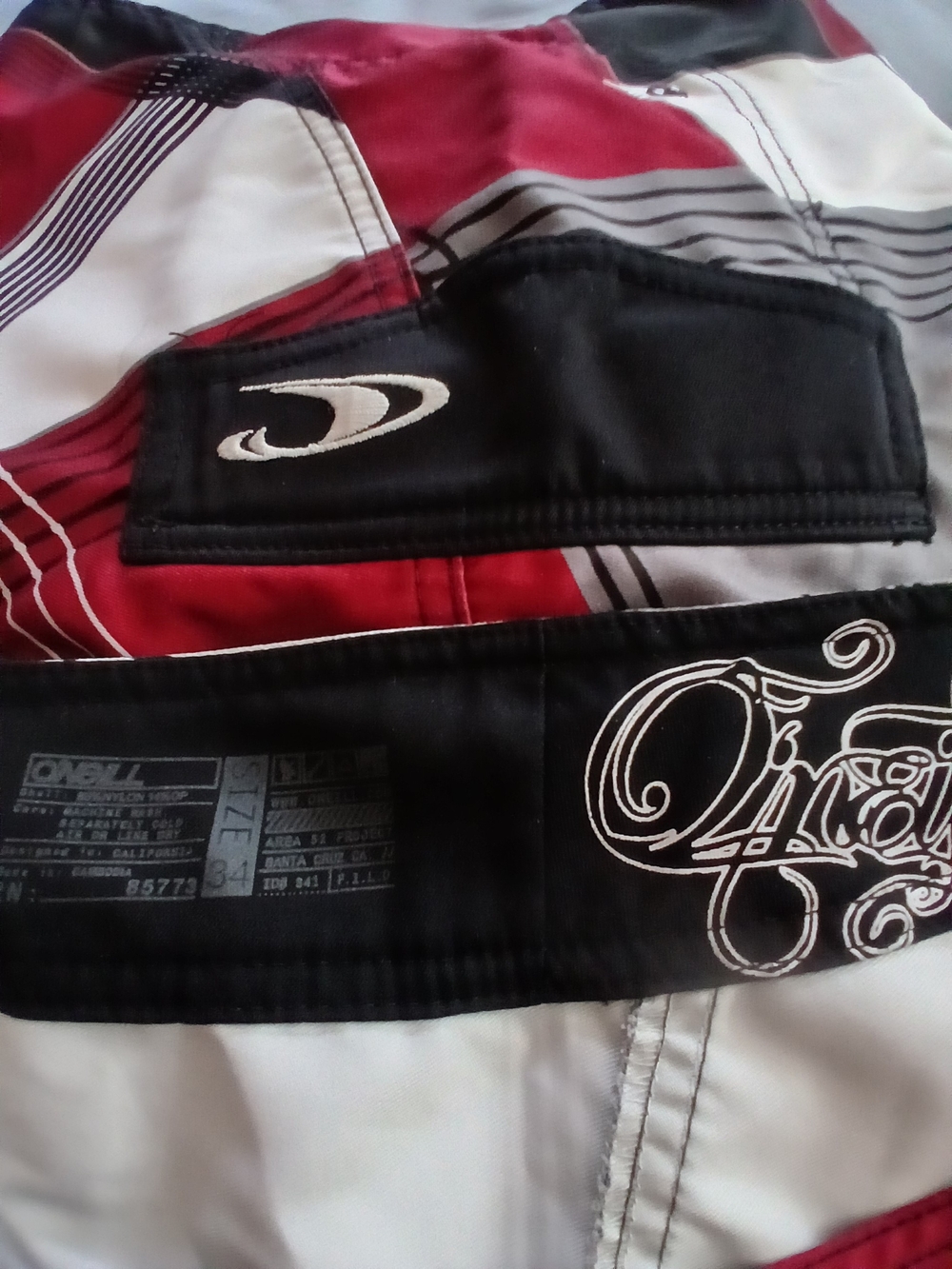O'Neill Red Black Gray Plaid Board Shorts - Picture 2 of 8